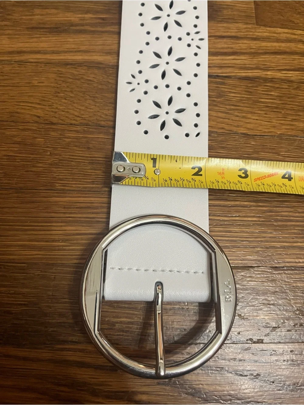 Lauren Ralph Lauren m white leather belt silver buckle preppy stretch wide LRL